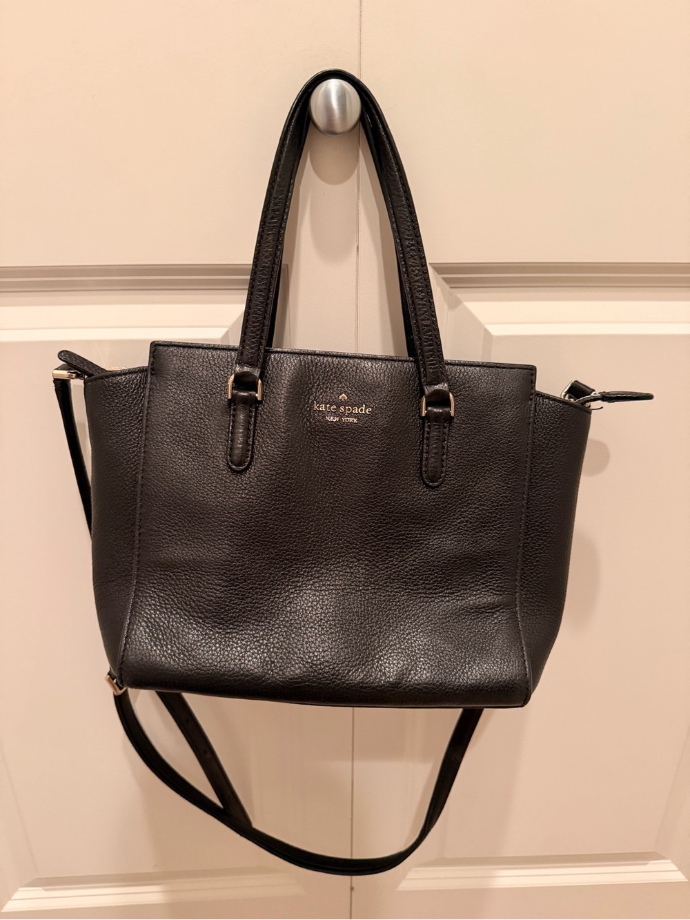 kate spade Black Pebble Leather Shoulder Bag with Gold Hardware